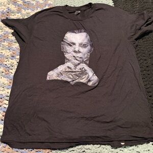 Black Graphic Men’s T-Shirt with Silver Portrait Print